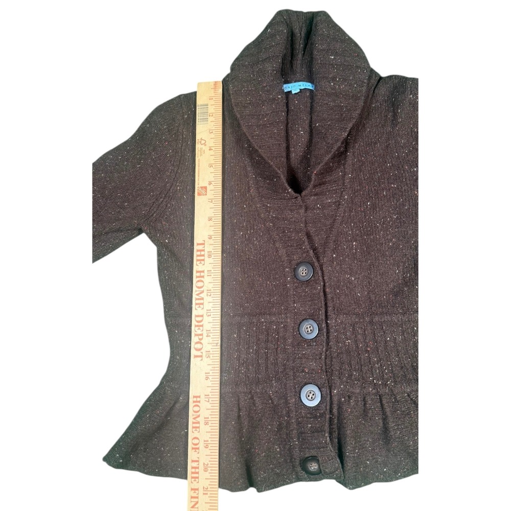 Antonio Melani Tweed Wool Blend Cardigan Sweater Brown Shawl Collar Size M - Picture 6 of 7
